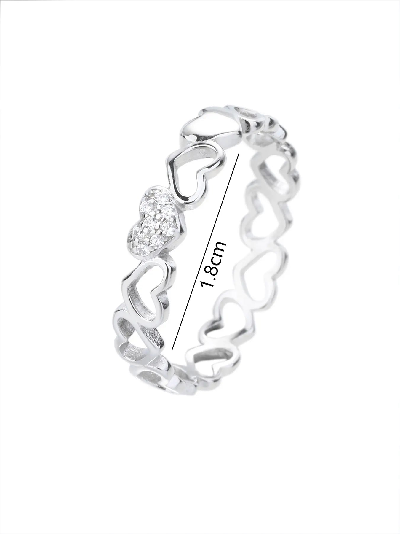 Silver heart motif ring with cubic zirconia decoration