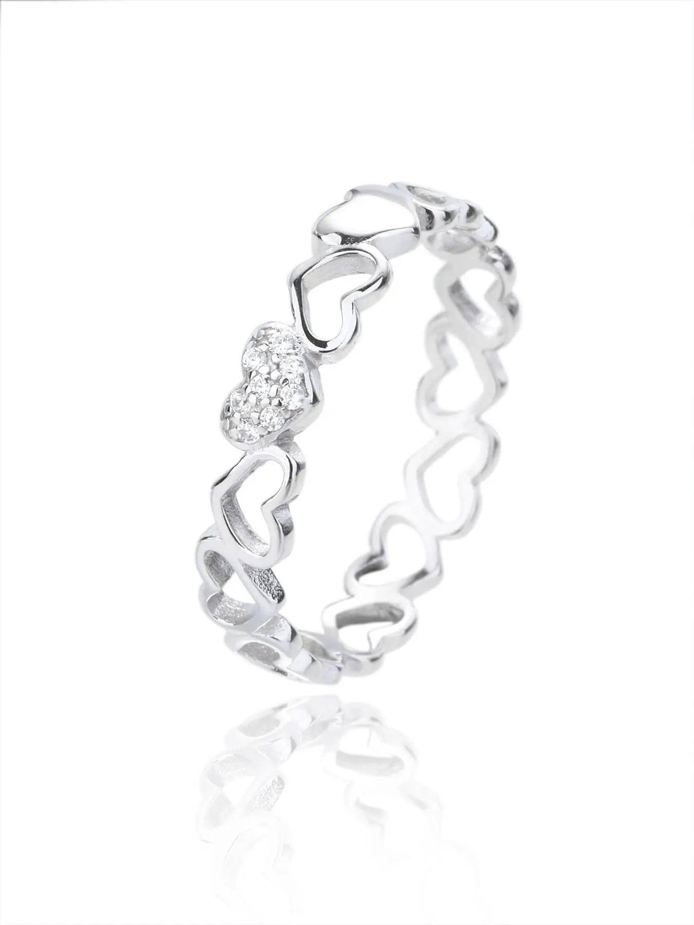 Silver heart motif ring with cubic zirconia decoration