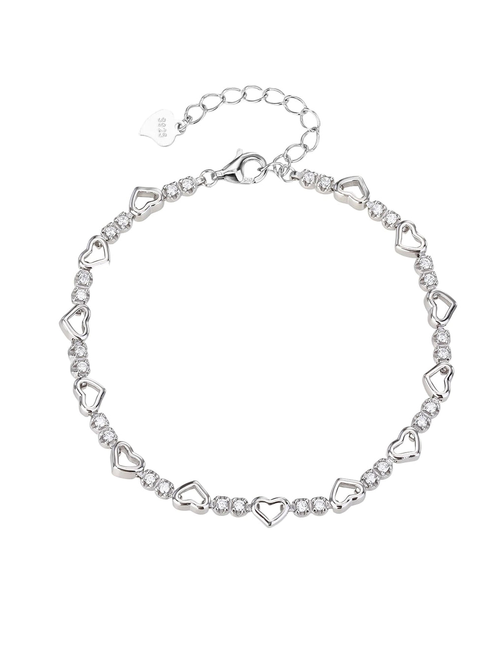 heart bracelet with zirconia stones in hallmarked, rhodium-plated 925 sterling silver – alternate front view – DRESCHER Jewellery®