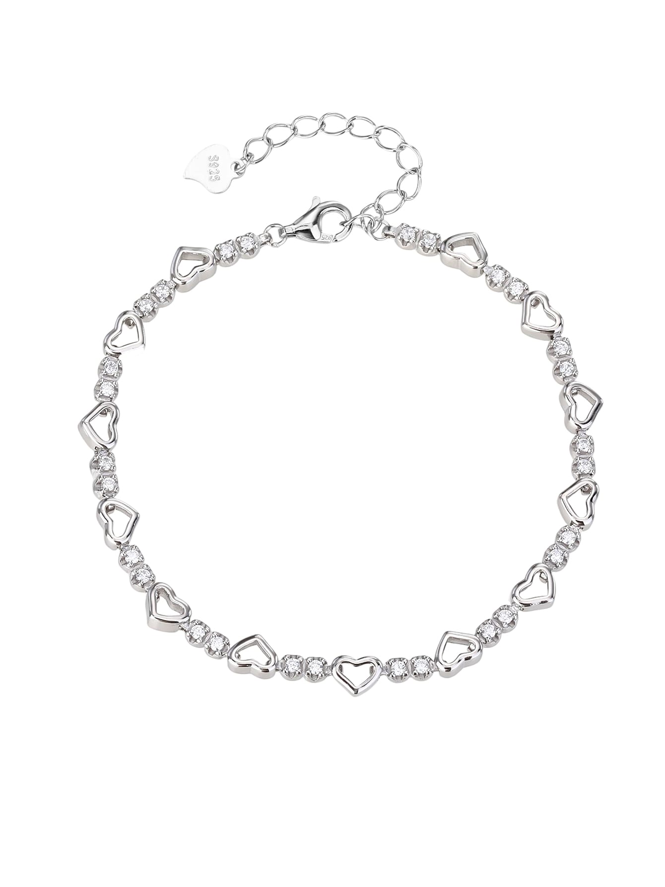 heart bracelet with zirconia stones in hallmarked, rhodium-plated 925 sterling silver – alternate front view – DRESCHER Jewellery®