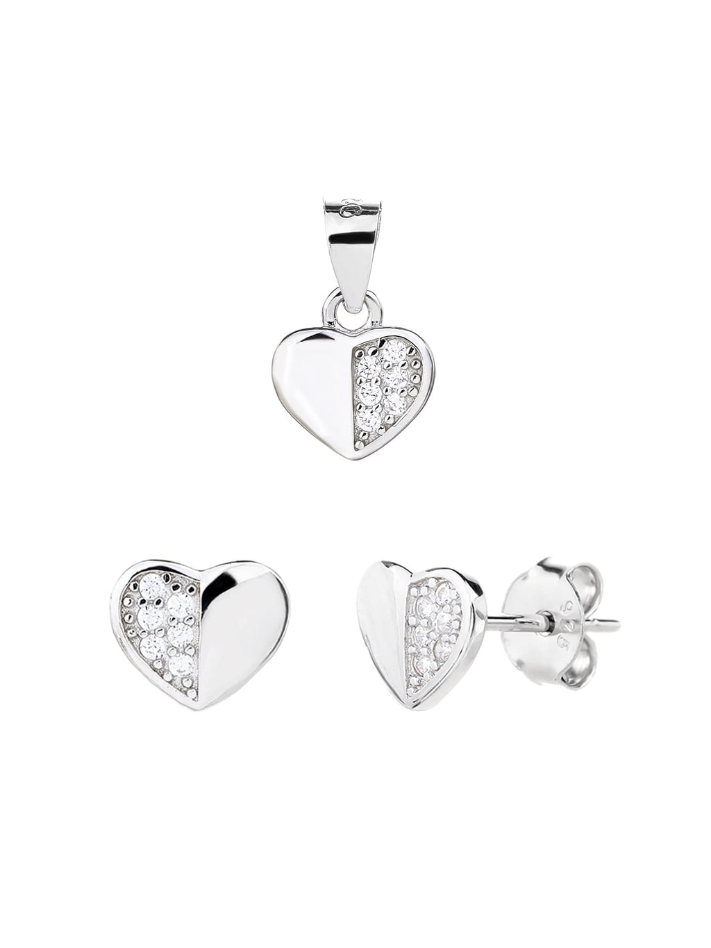 heart set with white stones in hallmarked, rhodium-plated 925 sterling silver – worn view – DRESCHER Jewellery®