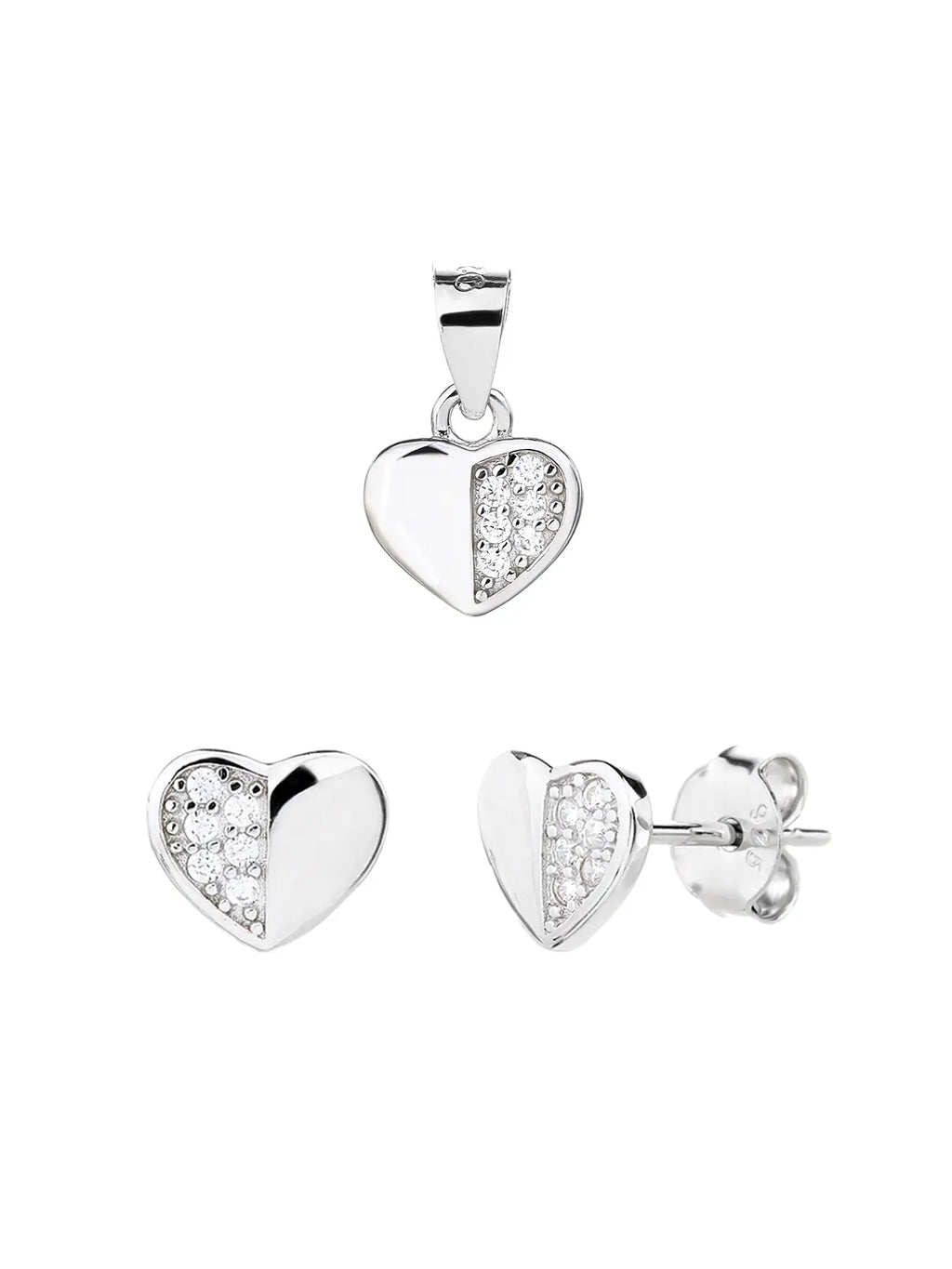 heart set with white stones in hallmarked, rhodium-plated 925 sterling silver – front set view – DRESCHER Jewellery®