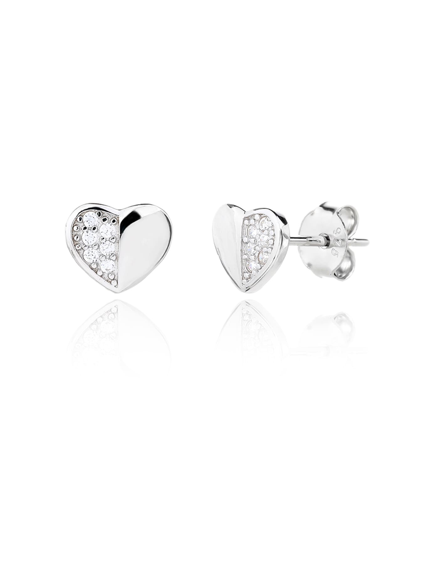 heart set with white stones in hallmarked, rhodium-plated 925 sterling silver – detail view – DRESCHER Jewellery®