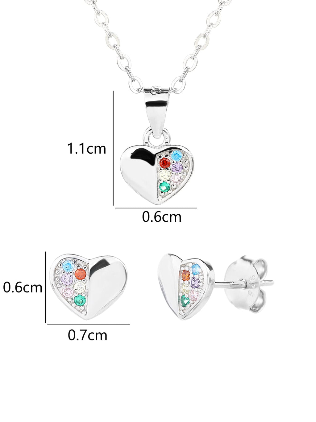 heart set with coloured stones in hallmarked, rhodium-plated 925 sterling silver – alternate component view – DRESCHER Jewellery®