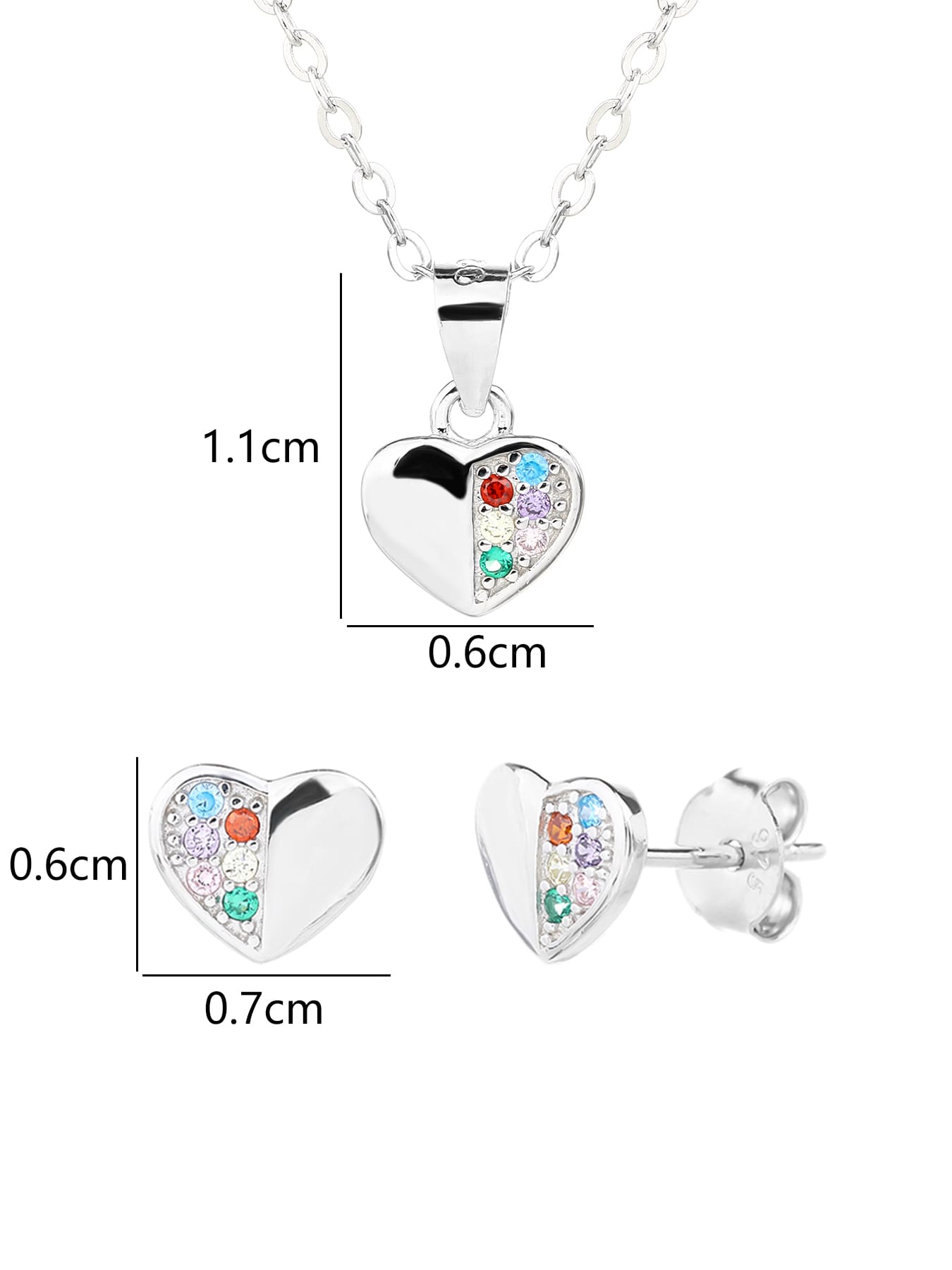 heart set with coloured stones in hallmarked, rhodium-plated 925 sterling silver – alternate component view – DRESCHER Jewellery®
