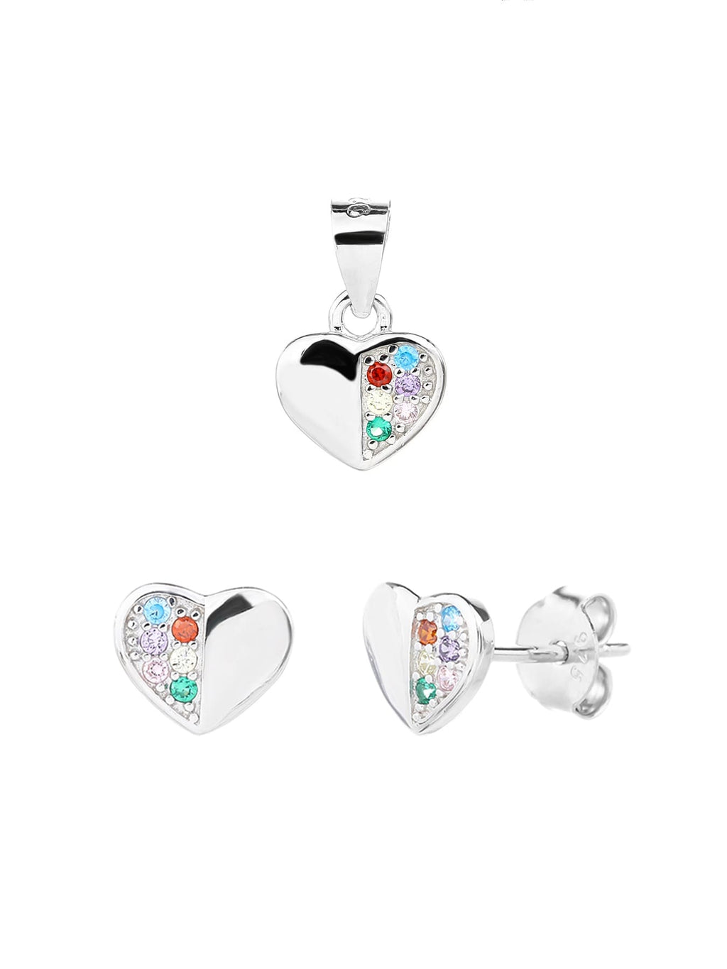 heart set with coloured stones in hallmarked, rhodium-plated 925 sterling silver – component view – DRESCHER Jewellery®