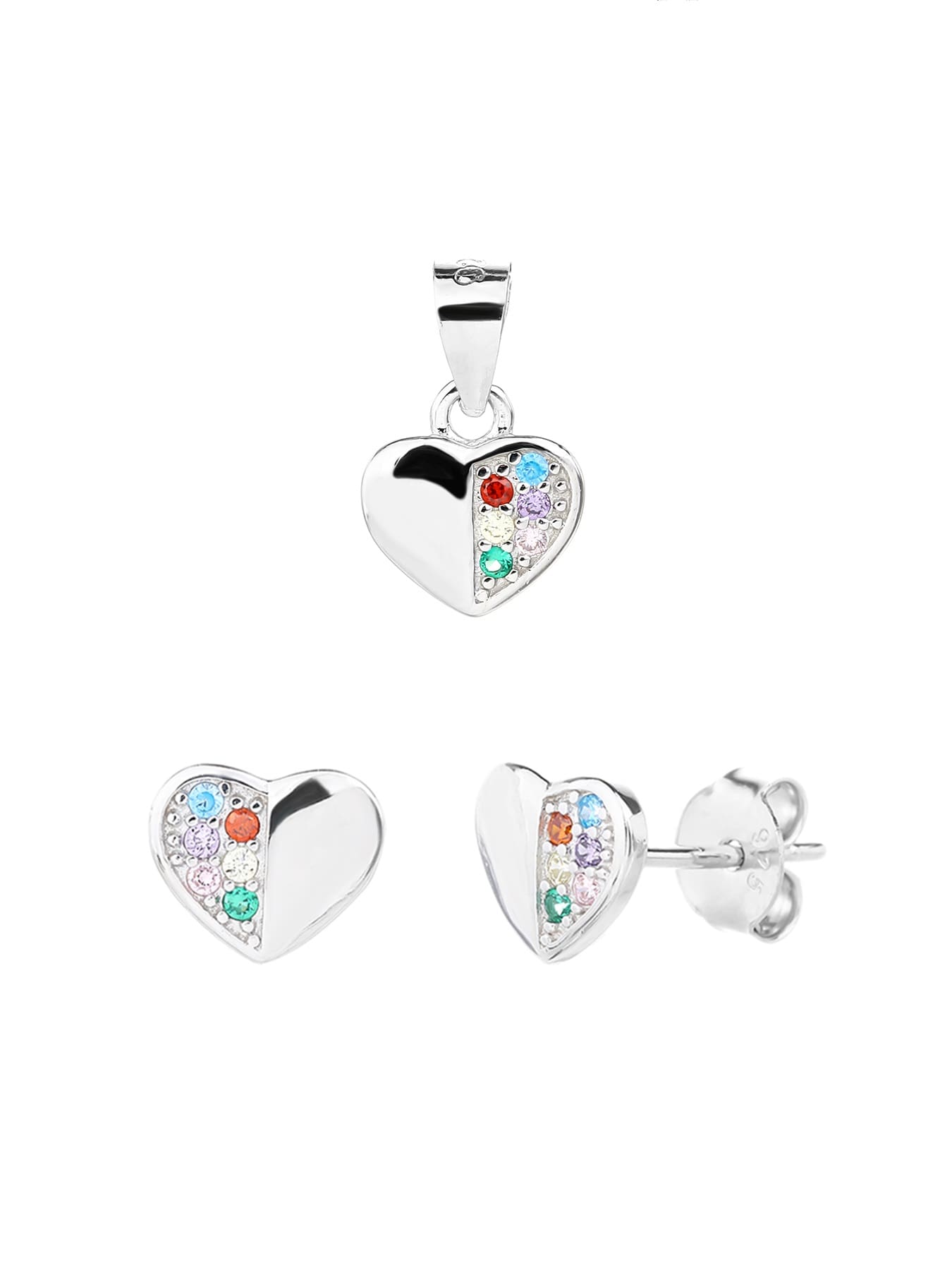 heart set with coloured stones in hallmarked, rhodium-plated 925 sterling silver – component view – DRESCHER Jewellery®