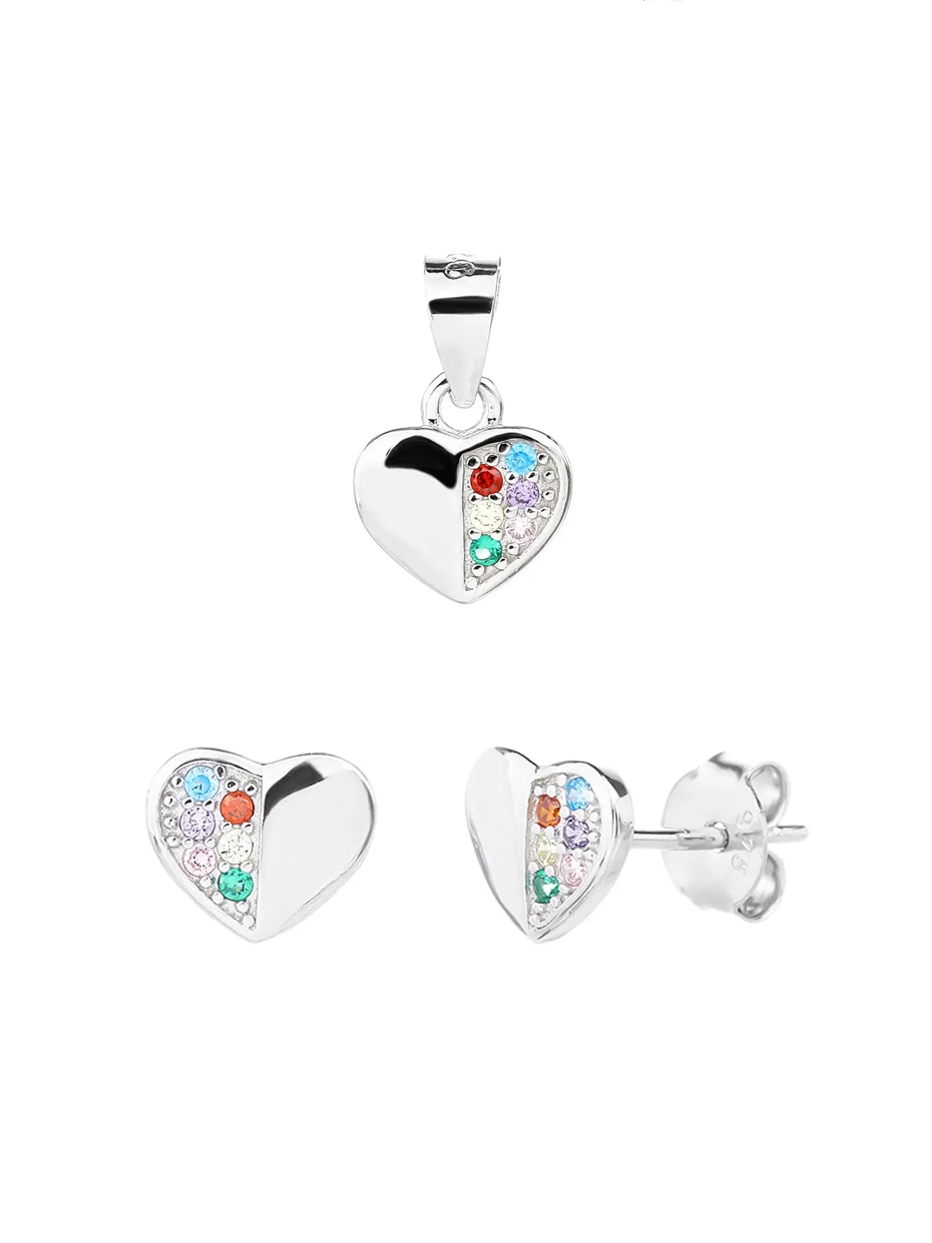 Silver heart set with coloured stones