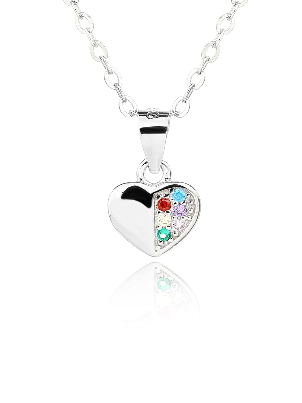 heart set with coloured stones in hallmarked, rhodium-plated 925 sterling silver – dimensions view – DRESCHER Jewellery®