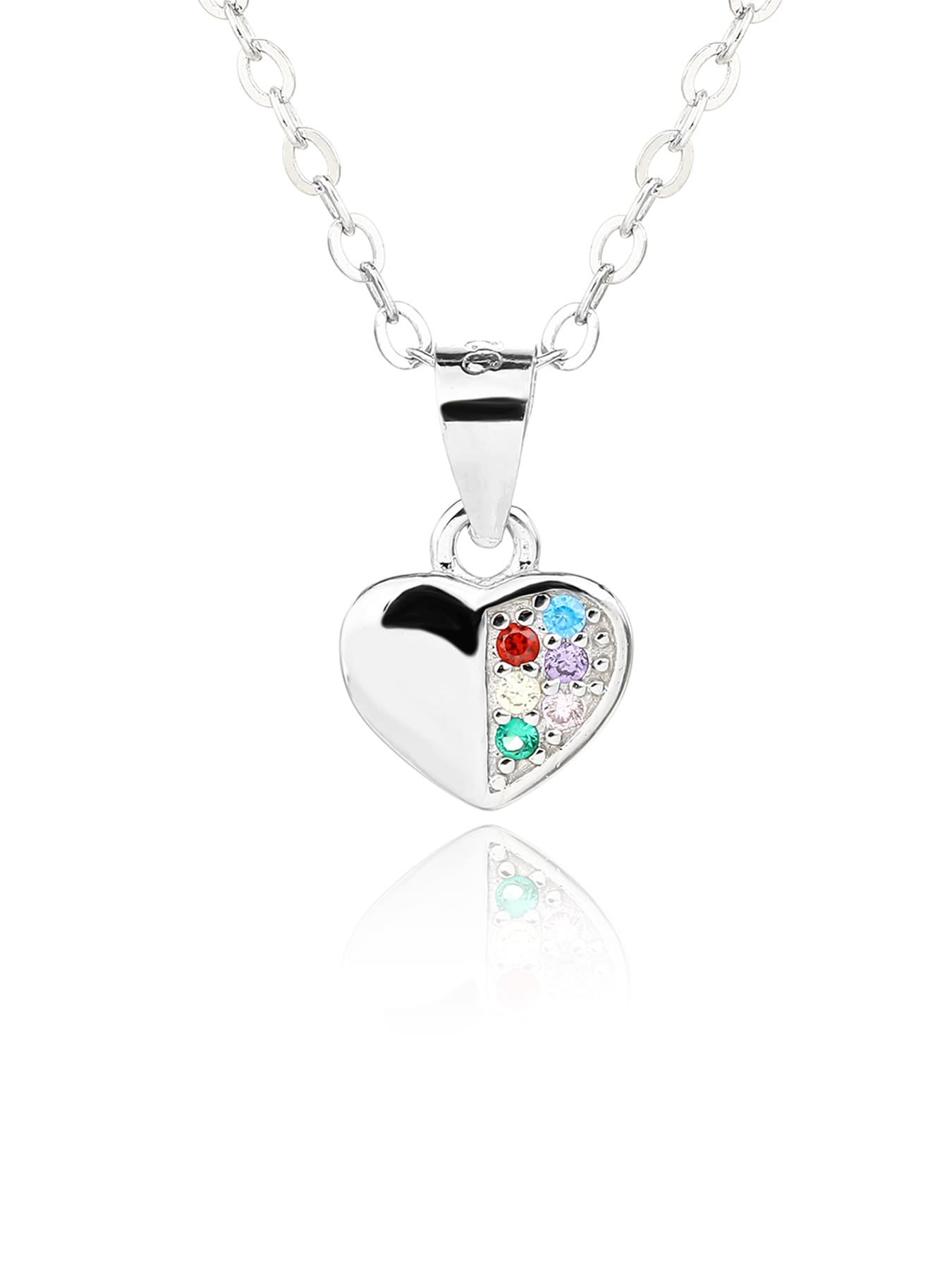 heart set with coloured stones in hallmarked, rhodium-plated 925 sterling silver – dimensions view – DRESCHER Jewellery®