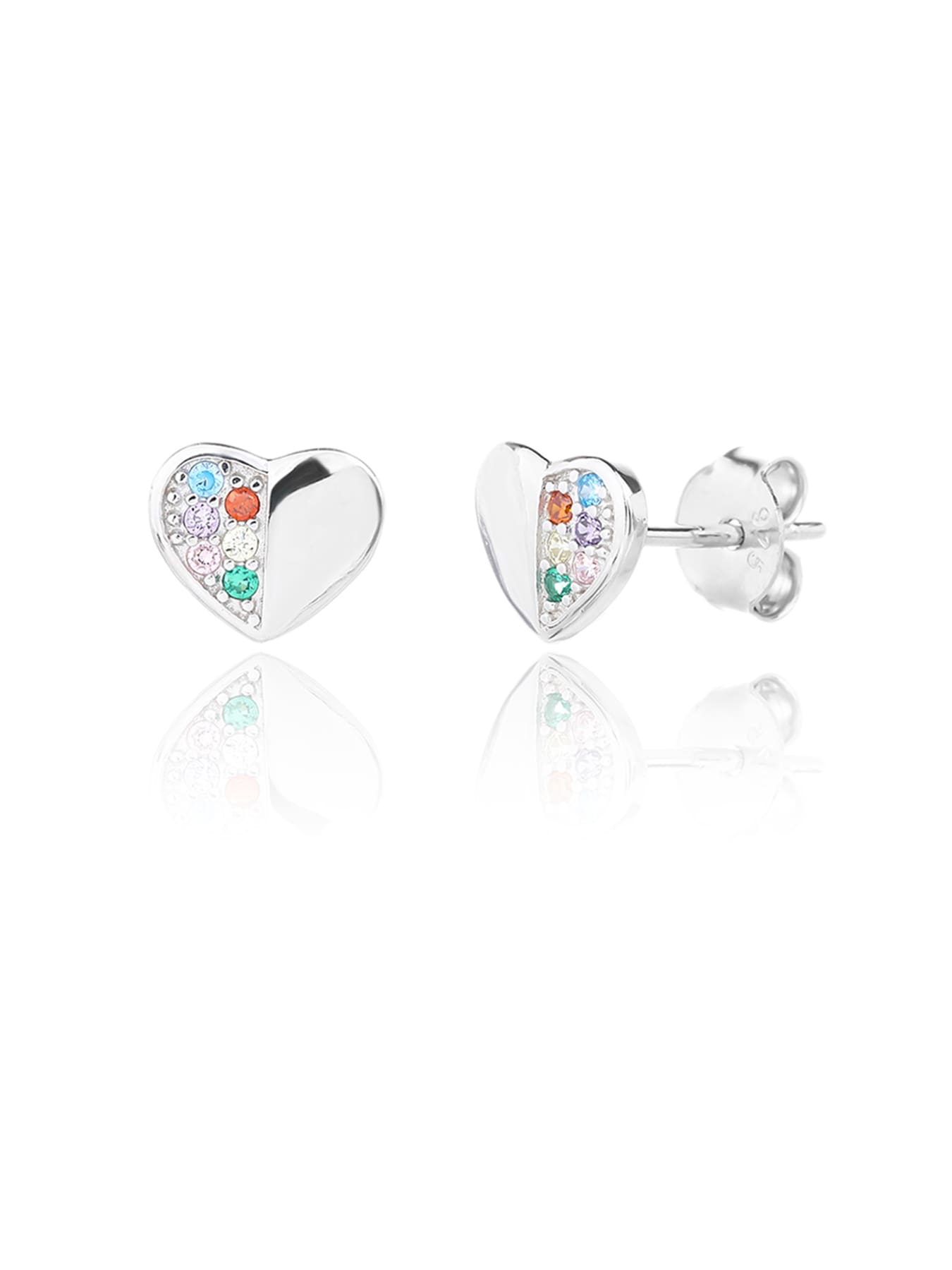 heart set with coloured stones in hallmarked, rhodium-plated 925 sterling silver – detail view – DRESCHER Jewellery®