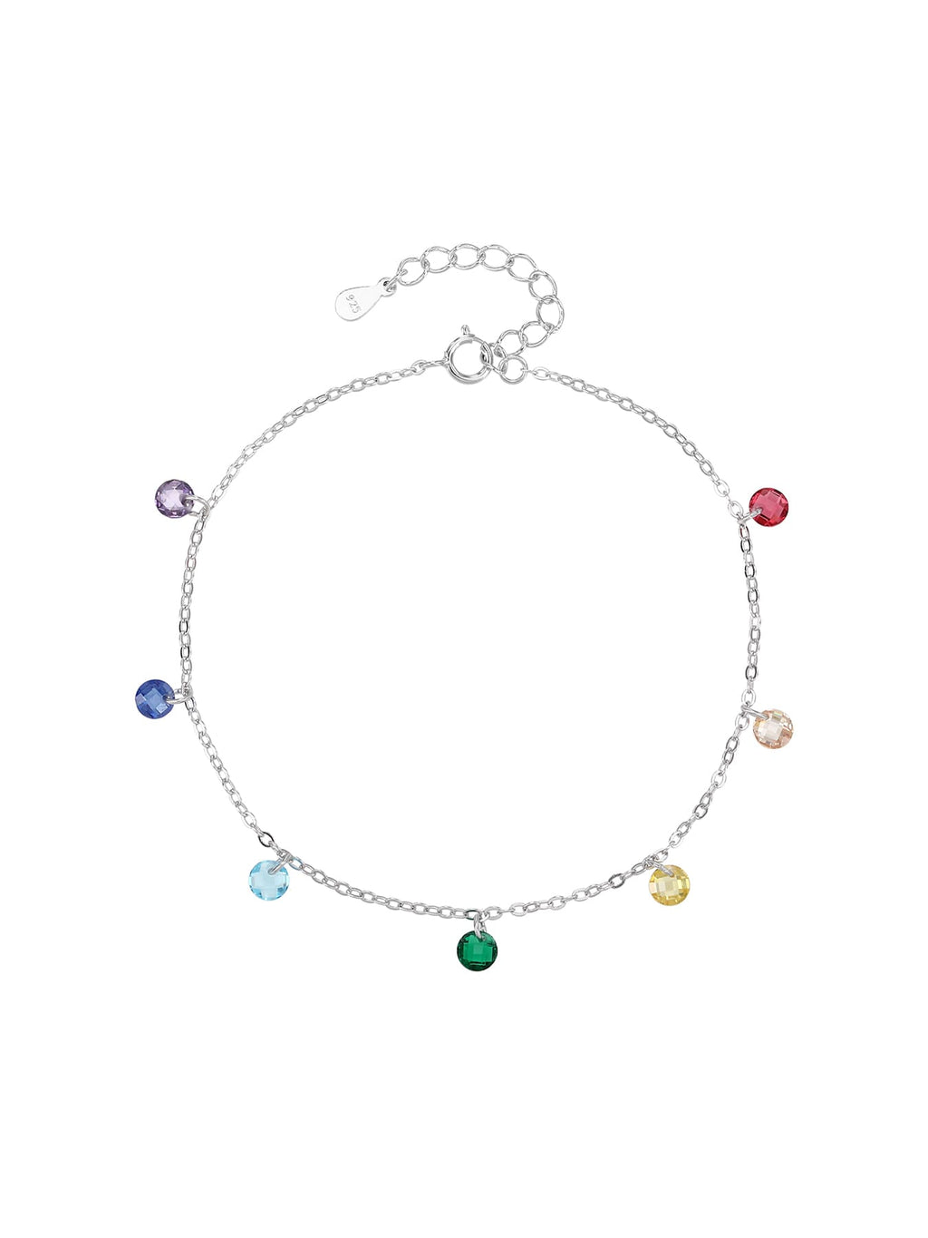 rainbow cubic zirconia stone bracelet in hallmarked, rhodium-plated 925 sterling silver – alternate front view – DRESCHER Jewellery®