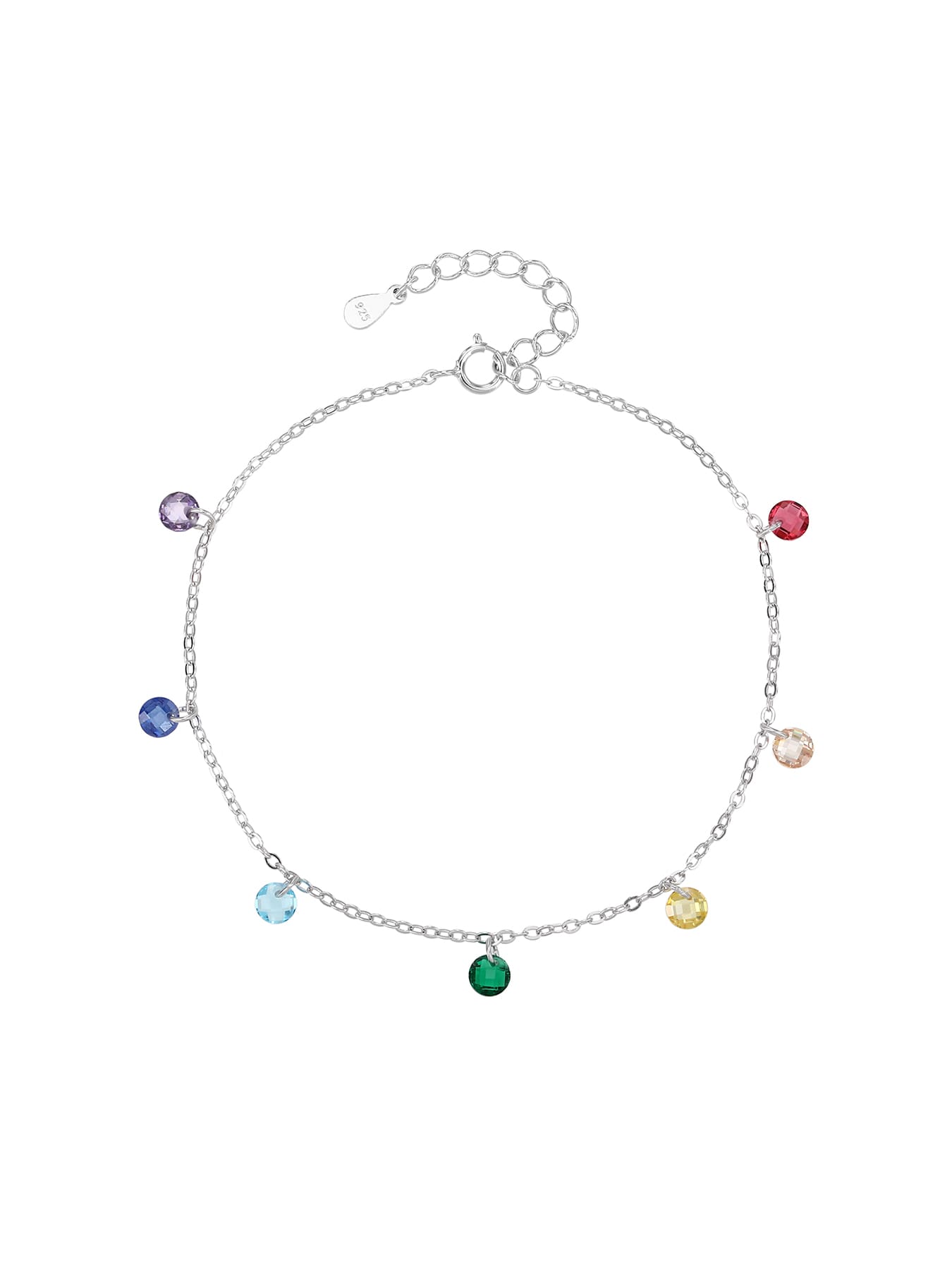 rainbow cubic zirconia stone bracelet in hallmarked, rhodium-plated 925 sterling silver – alternate front view – DRESCHER Jewellery®
