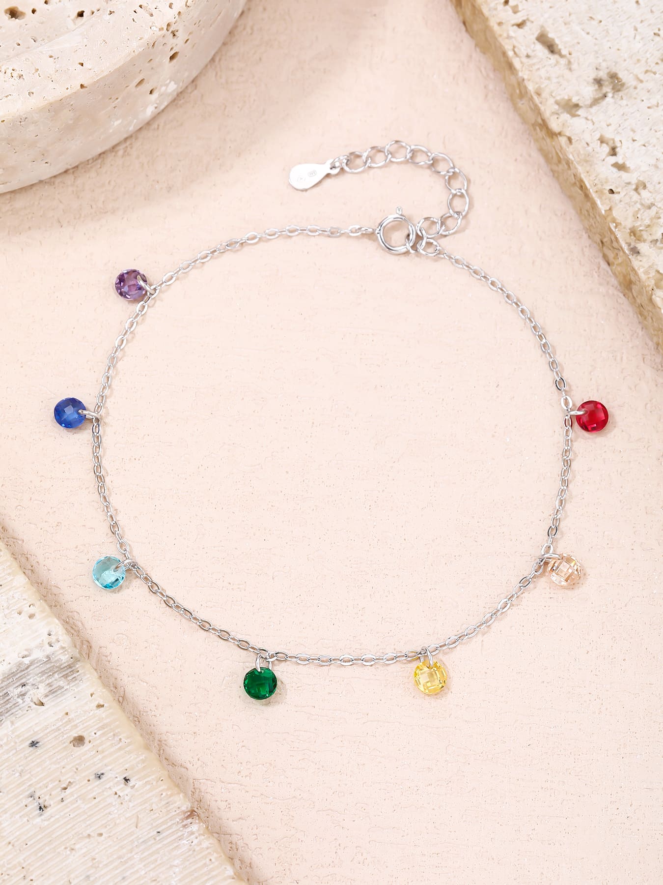 rainbow cubic zirconia stone bracelet in hallmarked, rhodium-plated 925 sterling silver – display view – DRESCHER Jewellery®