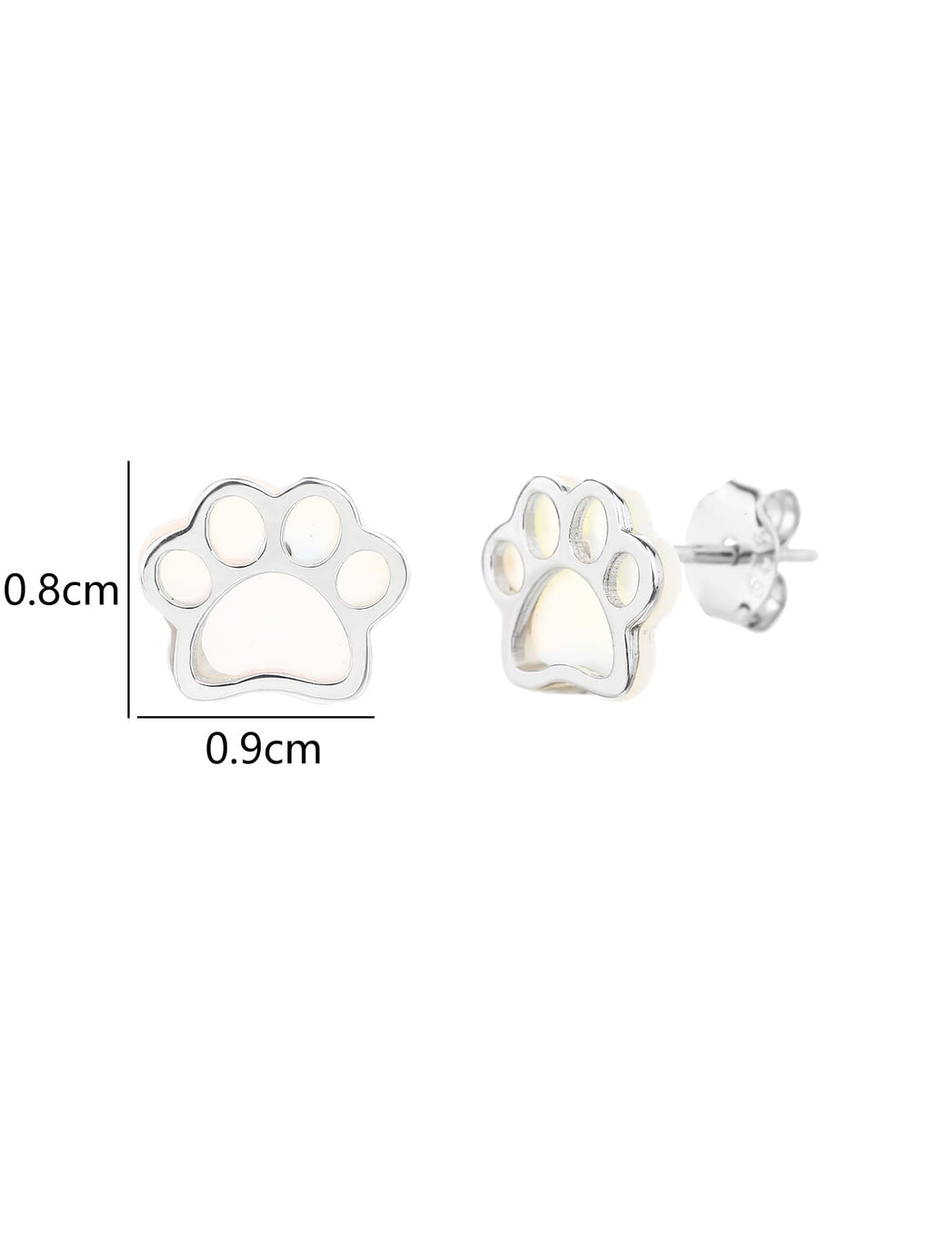 Paw-print stud earrings with mother-of-pearl inlays and silver components crafted from hallmarked, rhodium-plated 925 sterling silver – 0.8 × 0.9 cm dimensions – DRESCHER Jewellery®