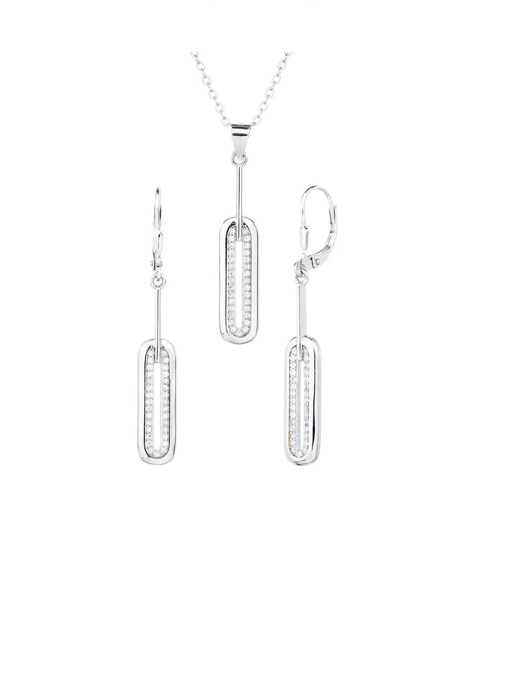 rectangular white stone set with jewels in hallmarked, rhodium-plated 925 sterling silver – front set view – DRESCHER Jewellery®