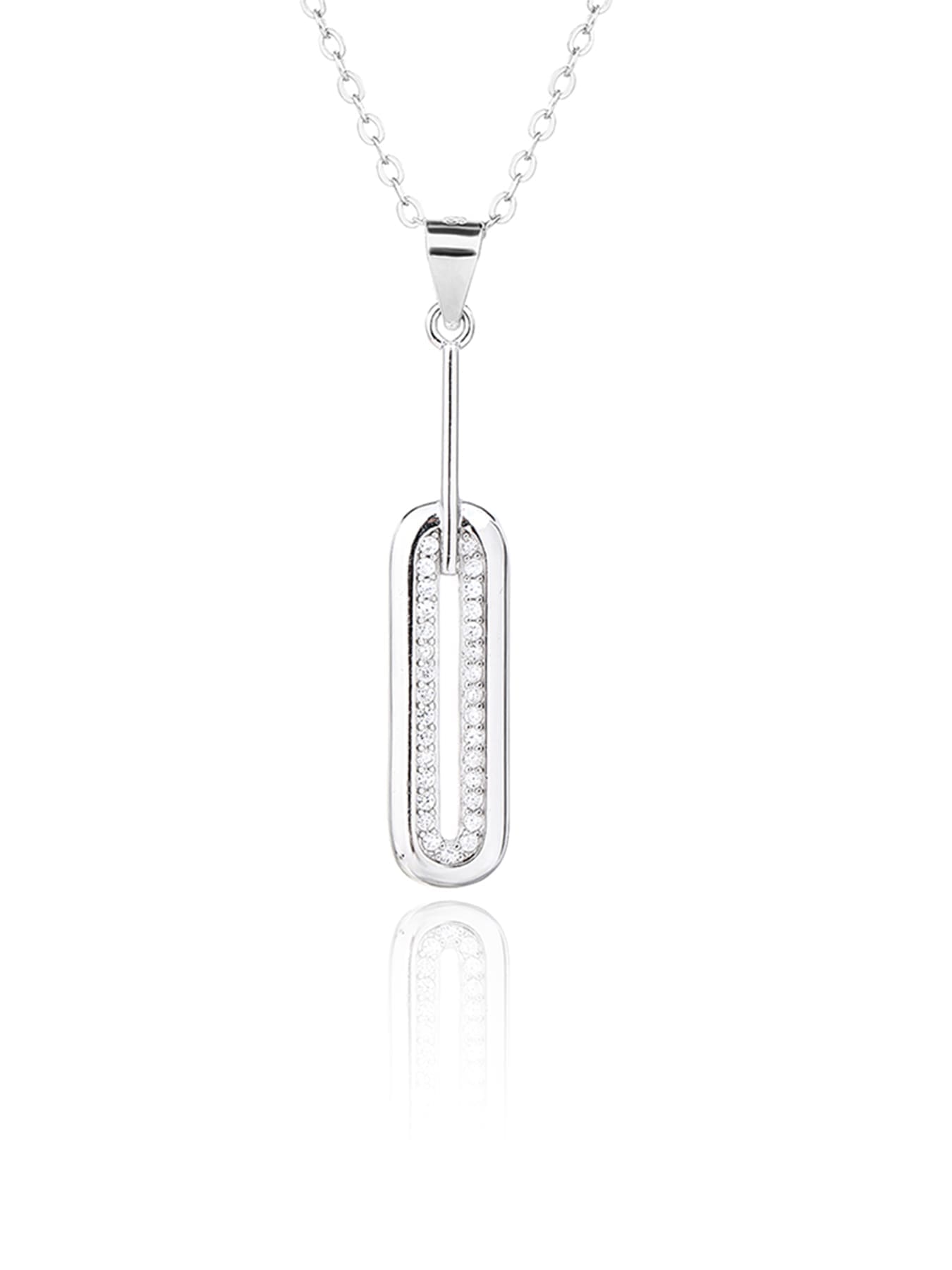 rectangular white stone set with jewels in hallmarked, rhodium-plated 925 sterling silver – pendant front view – DRESCHER Jewellery®