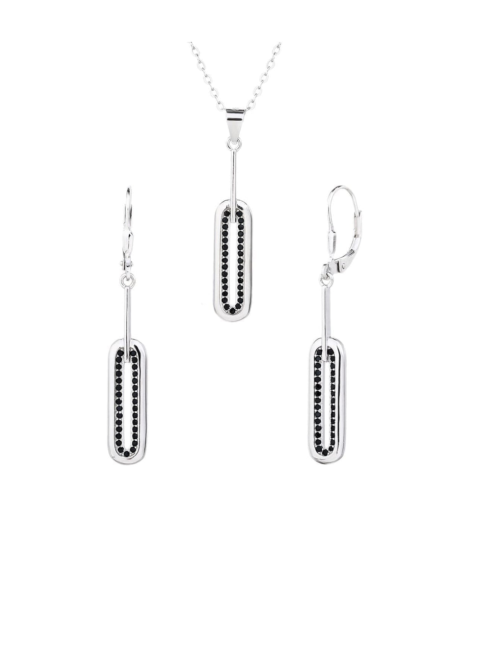 rectangular black stone jewel set in hallmarked, rhodium-plated 925 sterling silver – alternate front set view – DRESCHER Jewellery®