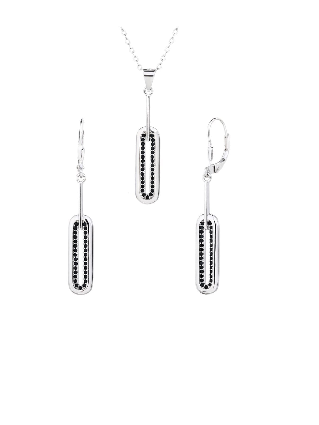 rectangular black stone jewel set in hallmarked, rhodium-plated 925 sterling silver – alternate front set view – DRESCHER Jewellery®