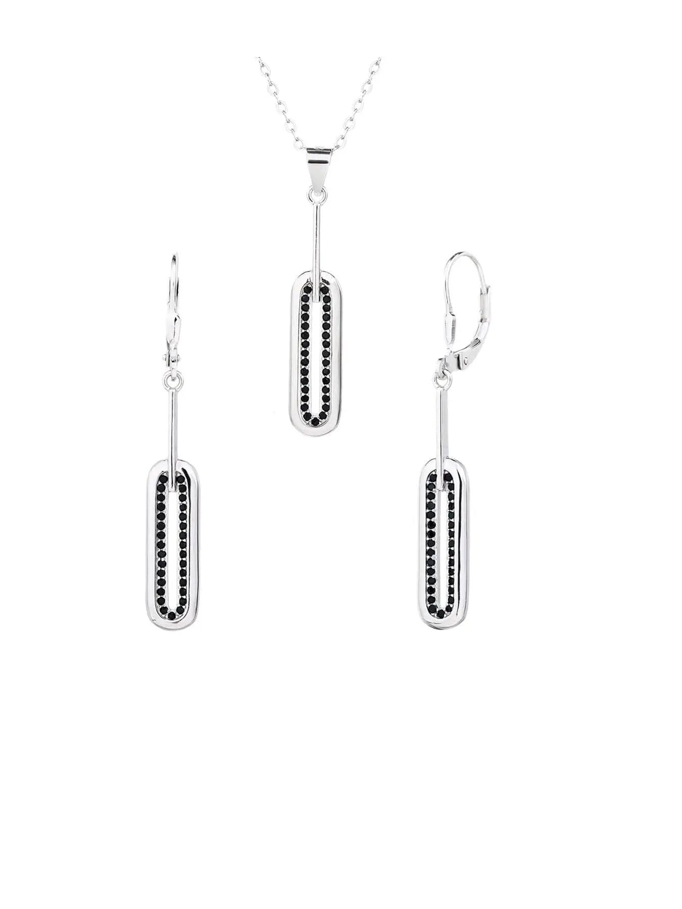 Silver rectangular black stone jewel set