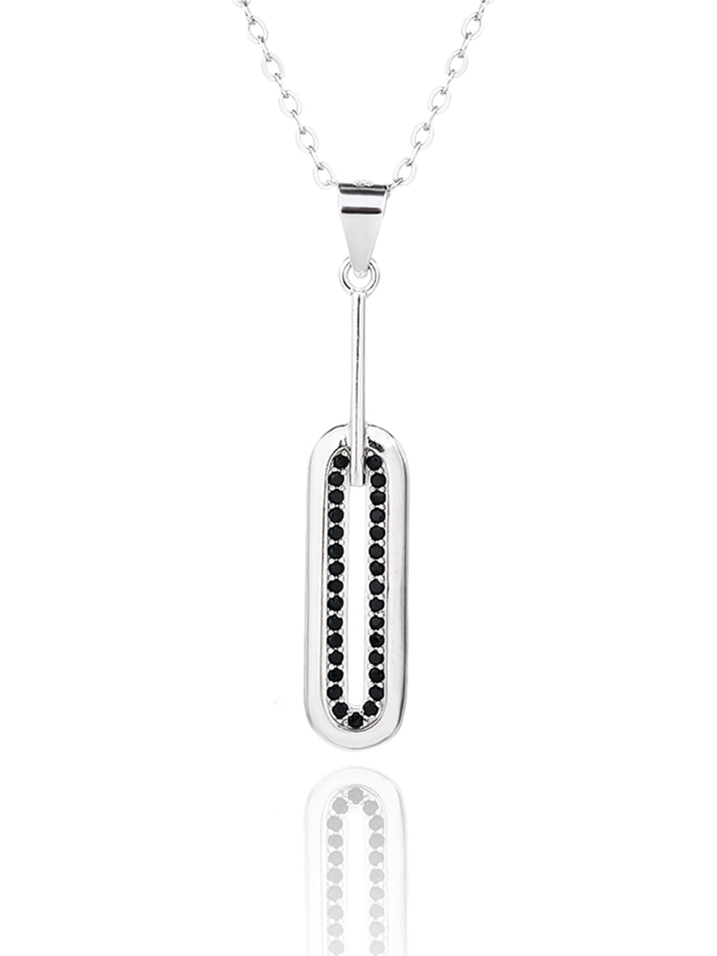 rectangular black stone jewel set in hallmarked, rhodium-plated 925 sterling silver – pendant front view – DRESCHER Jewellery®