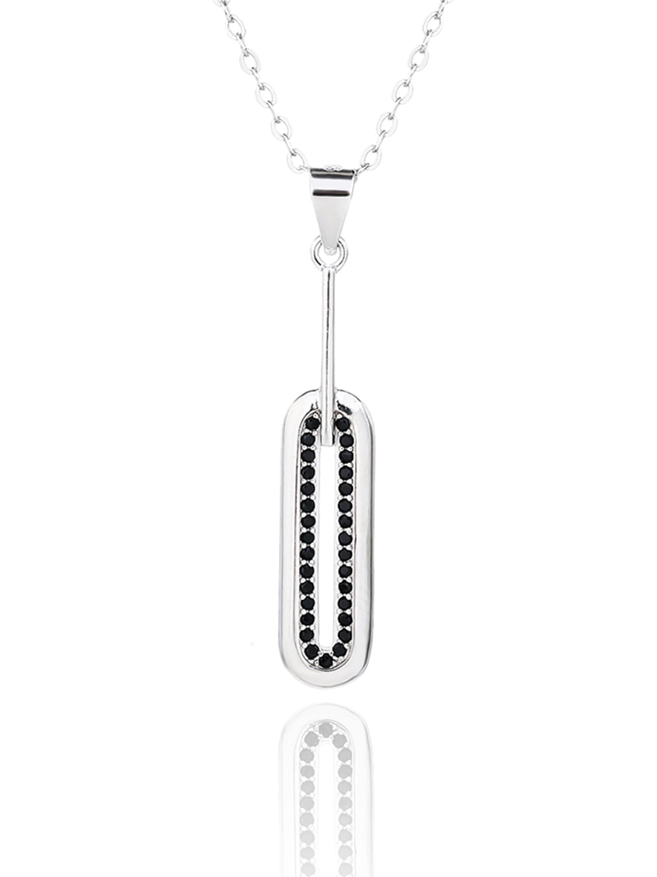 rectangular black stone jewel set in hallmarked, rhodium-plated 925 sterling silver – pendant front view – DRESCHER Jewellery®