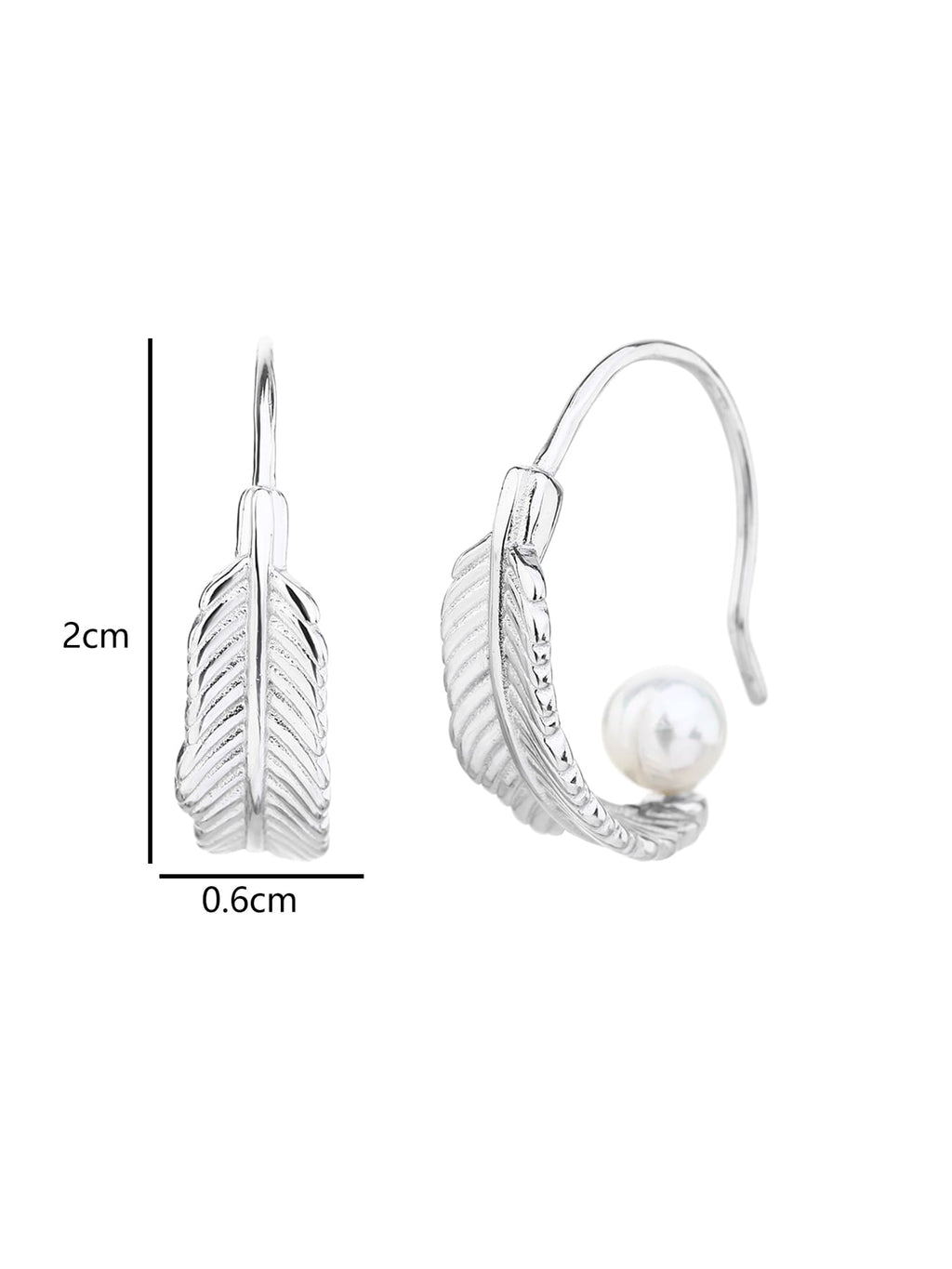 White pearl feather earrings, with silver components crafted from hallmarked, rhodium-plated 925 sterling silver – 2 × 0.6 cm dimensions – DRESCHER Jewellery®