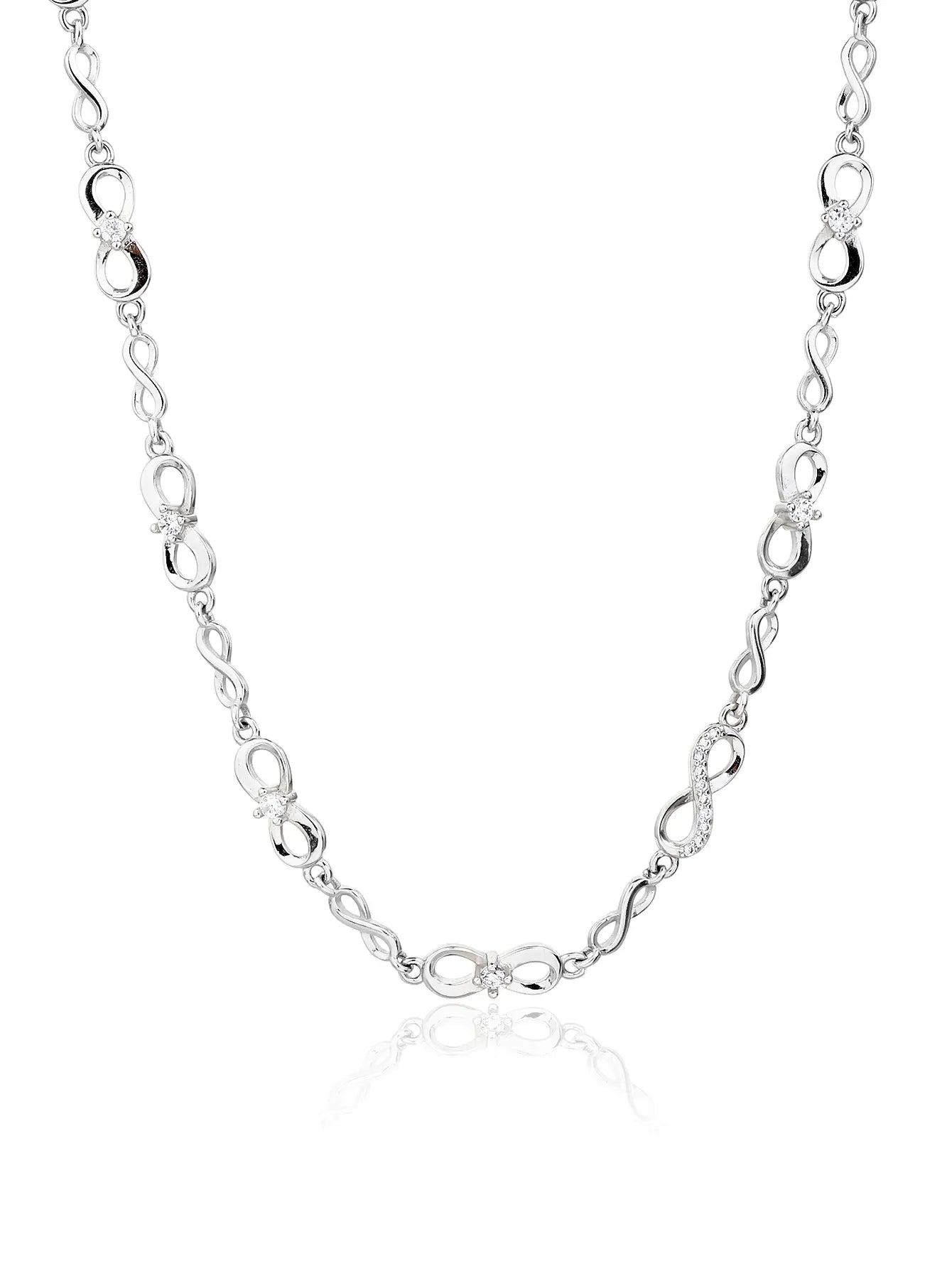 Silver infinity sign necklace with zirconia stones (44+4 cm)