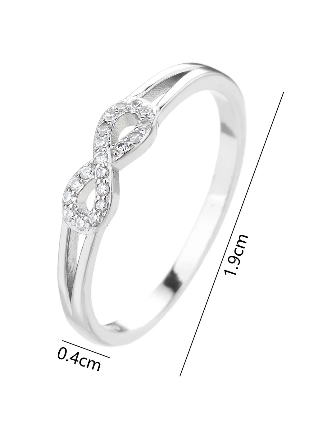 Silver infinity symbol ring with zirconia decoration
