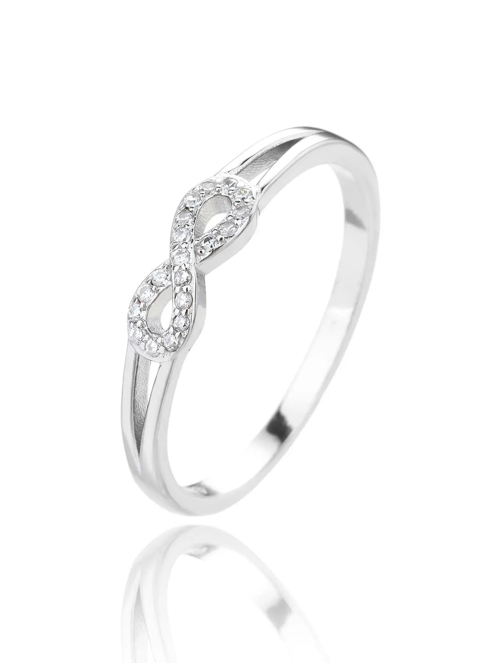 Silver infinity symbol ring with zirconia decoration