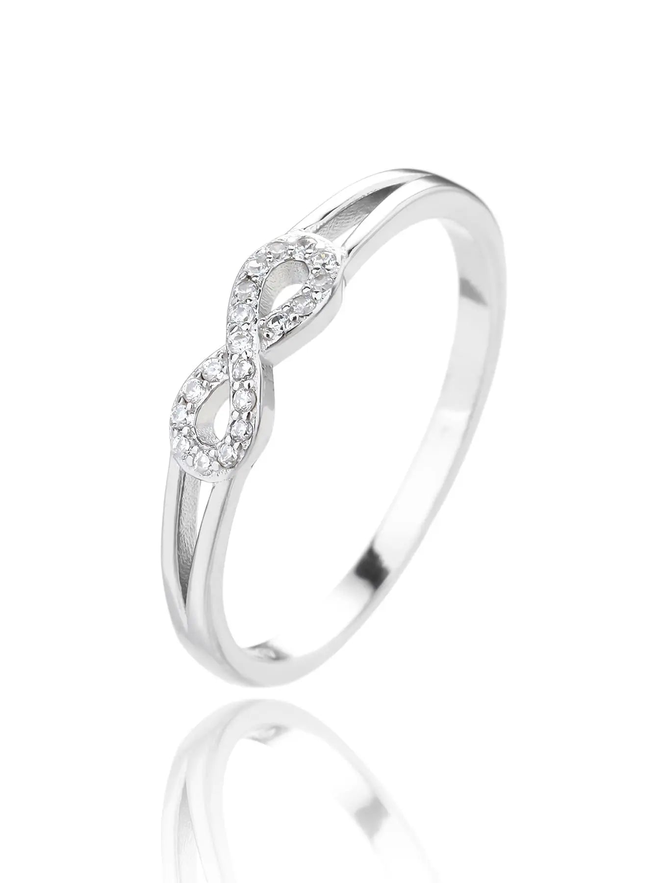 Silver infinity symbol ring with zirconia decoration