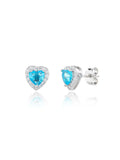 Silver light blue heart shaped stone stud earrings with white cubic zirconia