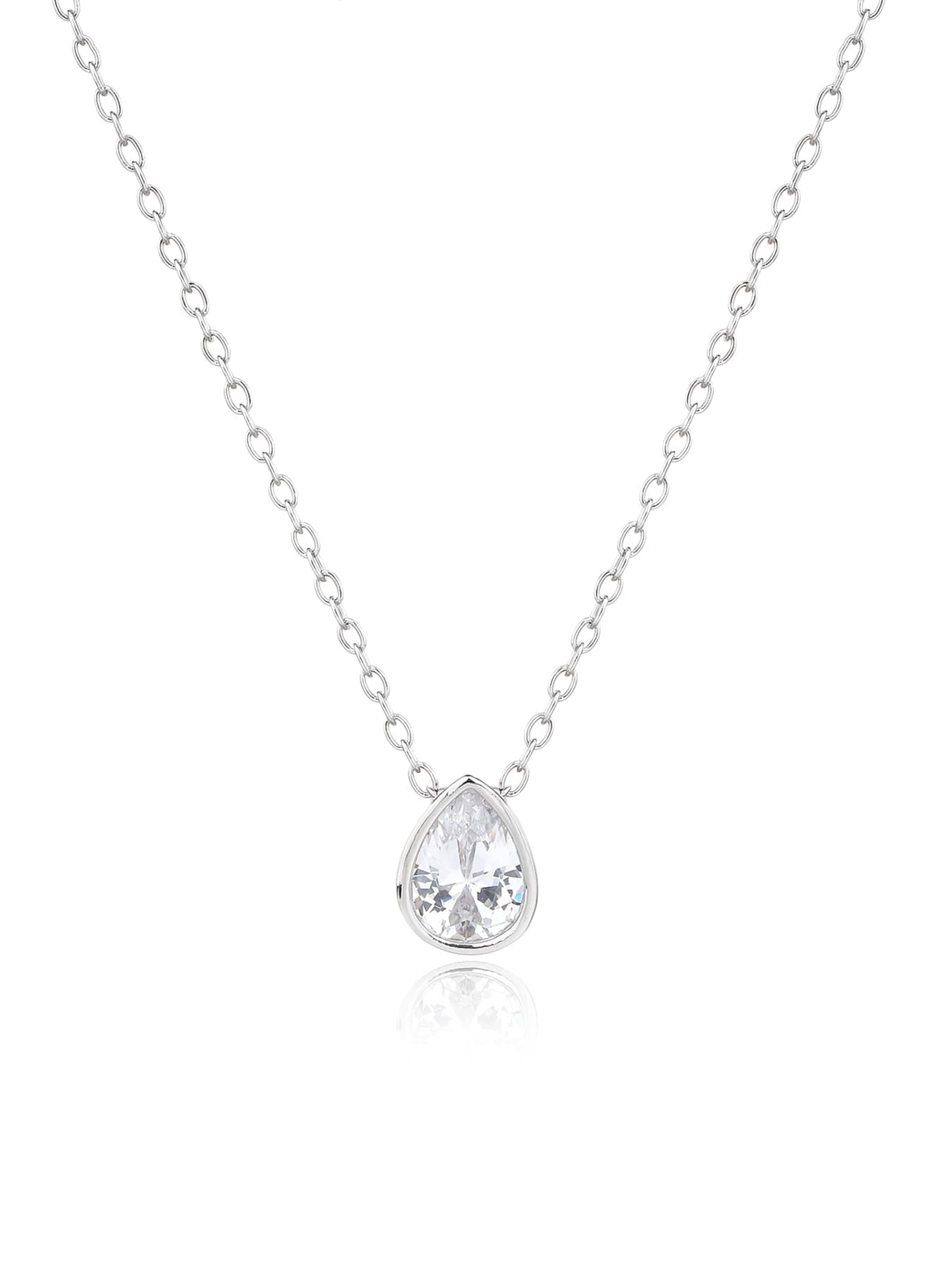 Silver water drop white cubic zirconia necklace