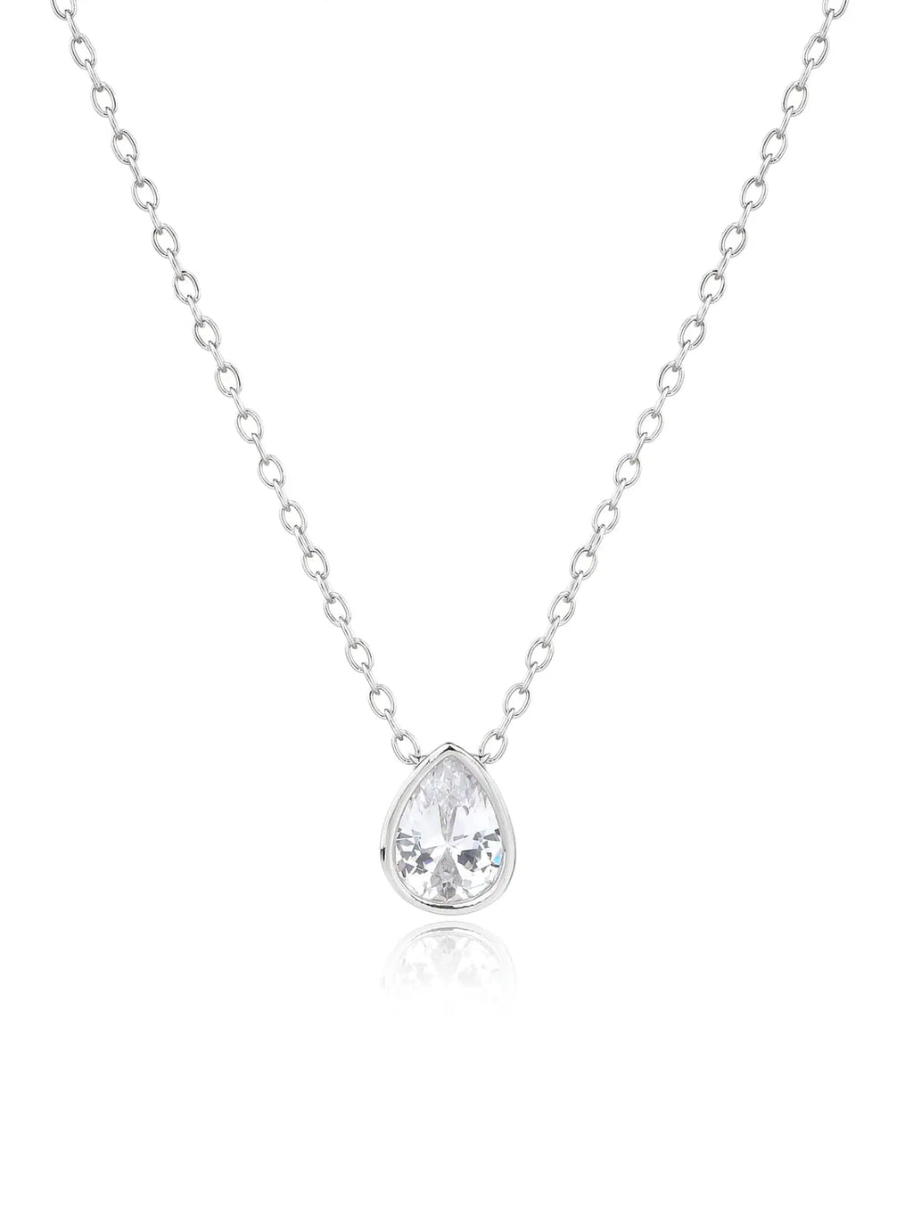 water drop white cubic zirconia necklace in hallmarked, rhodium-plated 925 sterling silver – front view – DRESCHER Jewellery®