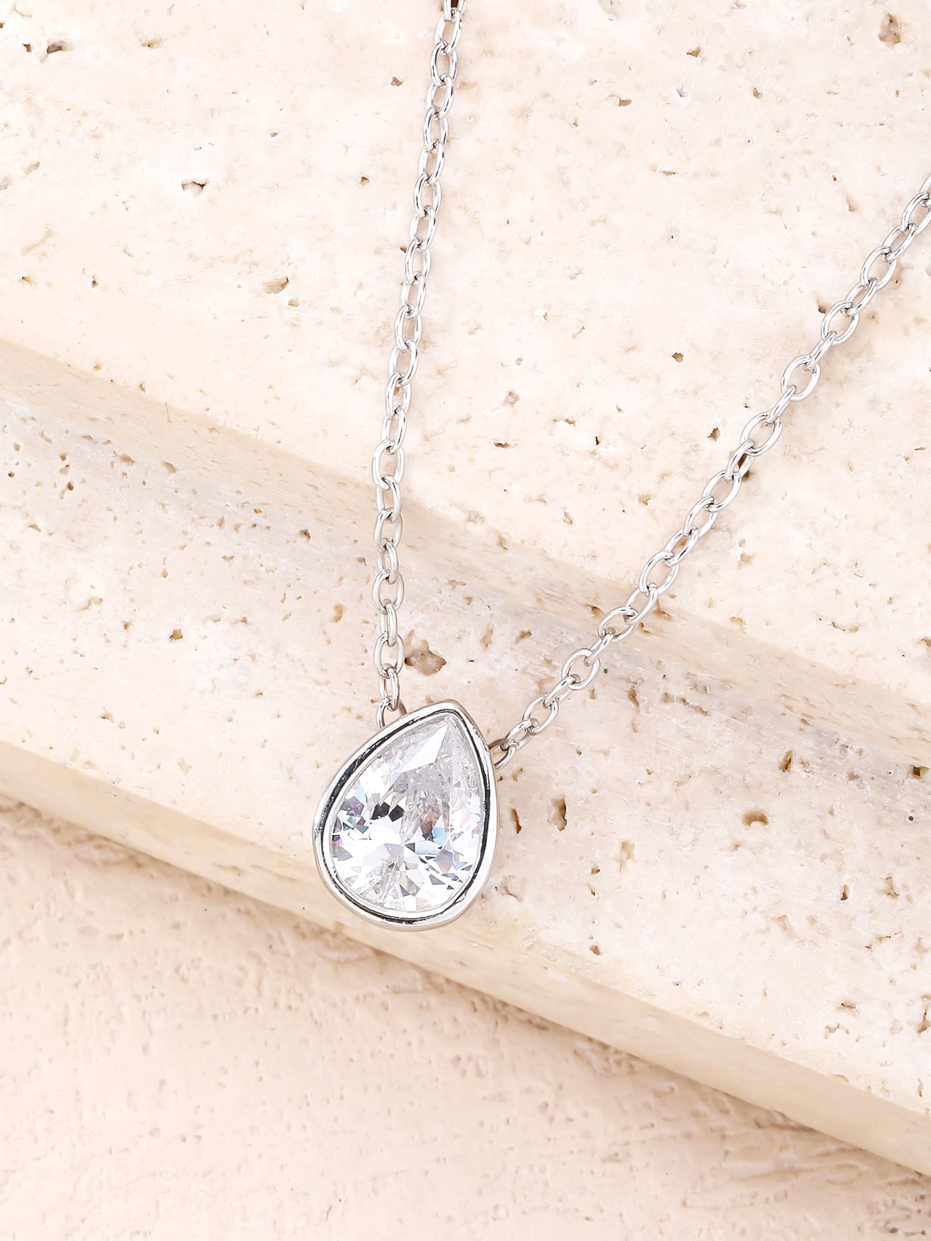 Silver water drop white cubic zirconia necklace