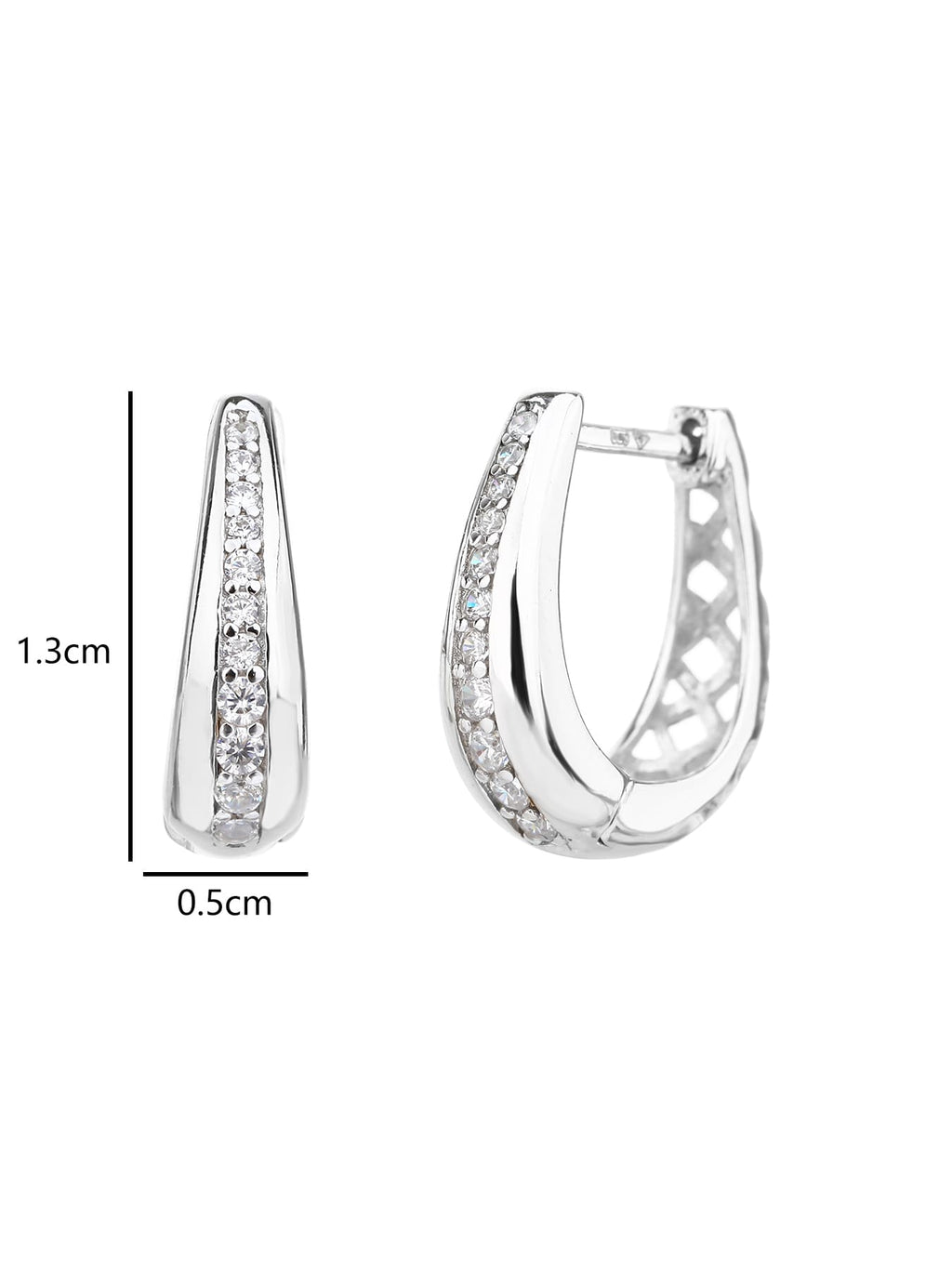 Double-row white cubic zirconia hoop earrings in hallmarked, rhodium-plated 925 sterling silver – 2.7 × 0.3 cm dimensions – DRESCHER Jewellery®