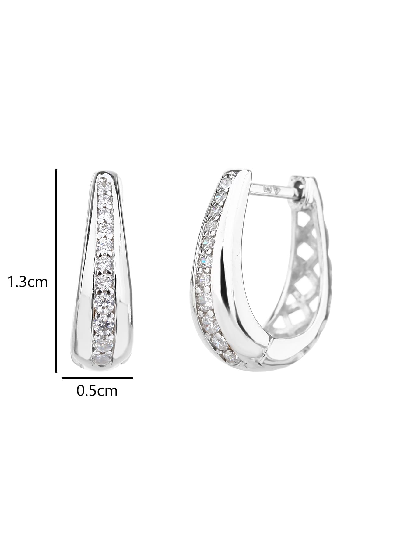 Double-row white cubic zirconia hoop earrings in hallmarked, rhodium-plated 925 sterling silver – 2.7 × 0.3 cm dimensions – DRESCHER Jewellery®