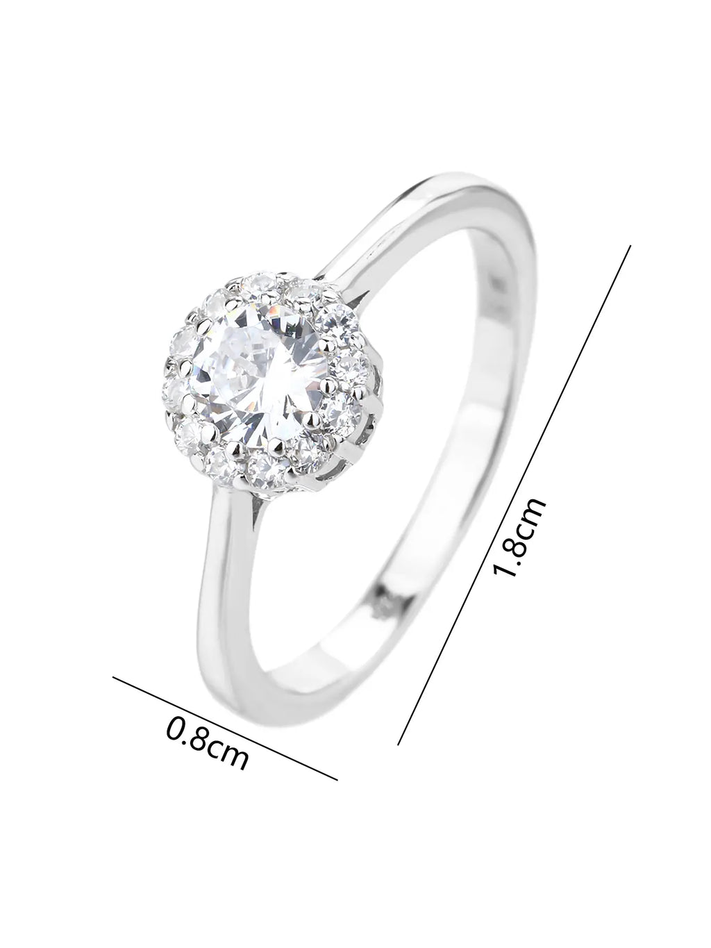 White cubic zirconia stones silver ring with rhodium plated multi-stone solitaire style