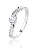 White cubic zirconia sterling silver ring with rhodium plating - classic solitaire engagement ring