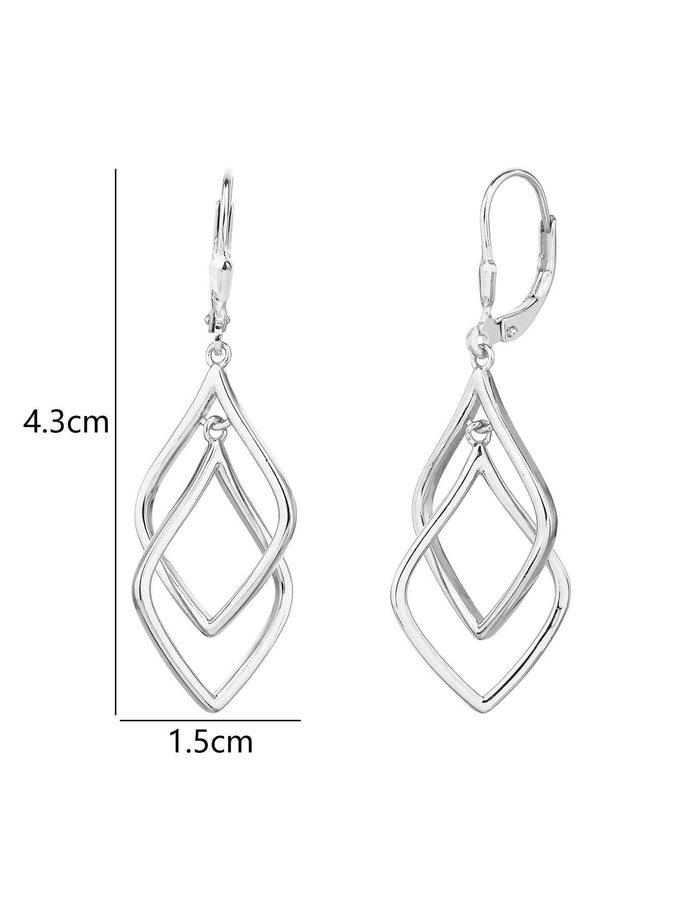 geometric double-diamond dangle earrings in hallmarked, rhodium-plated 925 sterling silver – dimensions – DRESCHER Jewellery®