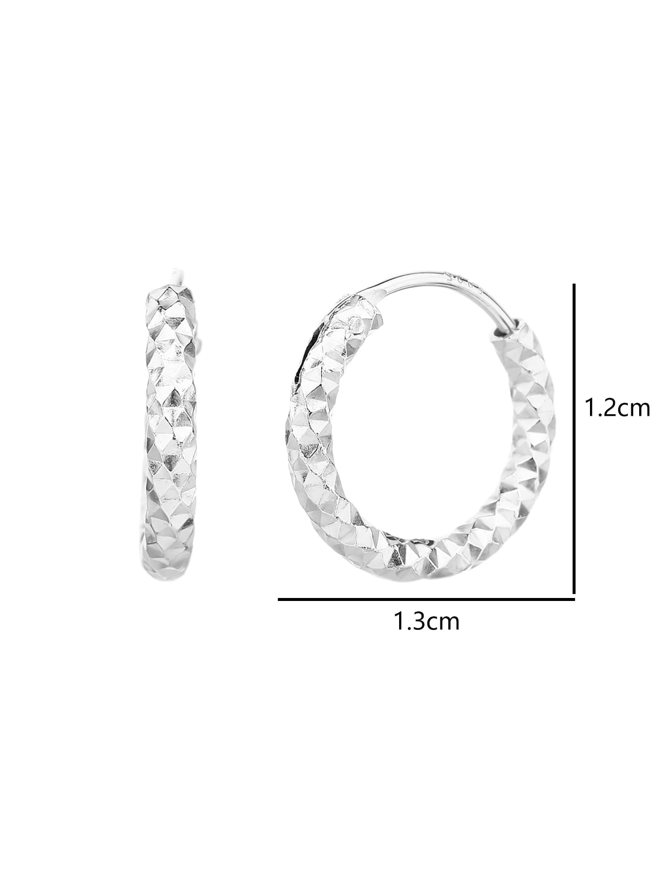 diamond-engraved hoop earrings in hallmarked, rhodium-plated 925 sterling silver – dimensions – DRESCHER Jewellery®