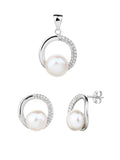 Bead set - AG 925 sterling silver, rhodium plated, white cubic zirconia stones (without chain)