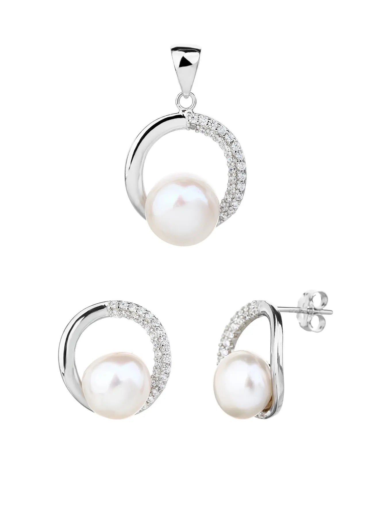 Bead set - AG 925 sterling silver, rhodium plated, white cubic zirconia stones (without chain)
