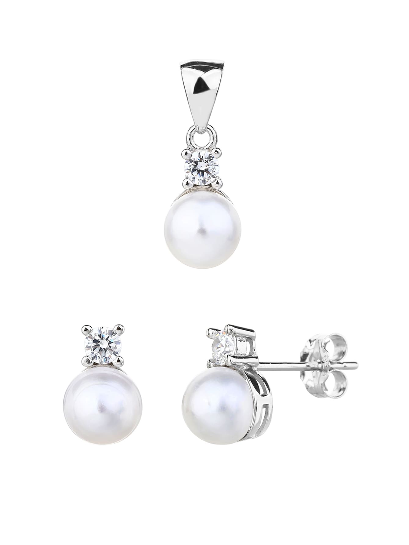 Bead set with cubic zirconia - AG 925 silver, rhodium plated (without chain)