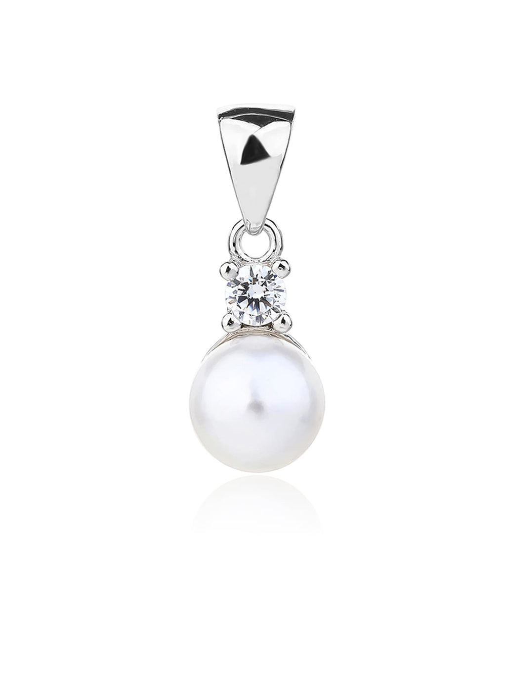 White pearl and cubic zirconia pendant with silver components crafted from hallmarked, rhodium-plated 925 sterling silver – front view – DRESCHER Jewellery®