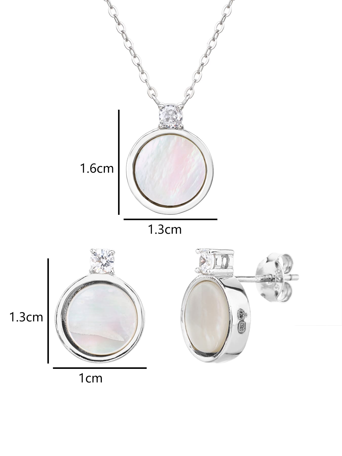 Mother of pearl silver bezel set with cubic zirconia stones - without chain, with silver components crafted from hallmarked, rhodium-plated 925 sterling silver – lifestyle view – DRESCHER Jewellery®