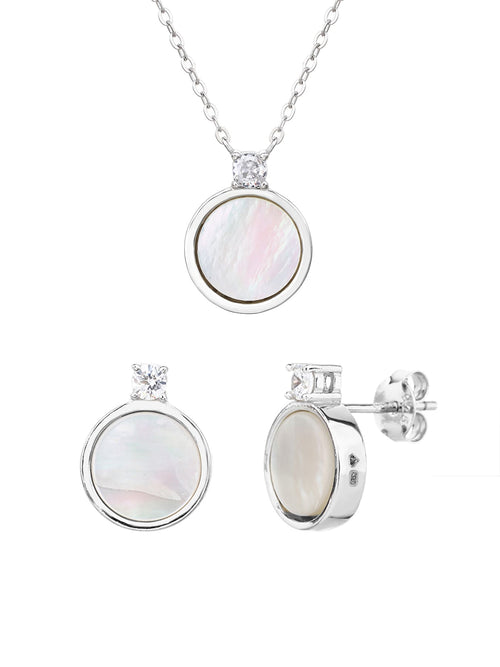 Mother of pearl silver bezel set with cubic zirconia stones - without chain, with silver components crafted from hallmarked, rhodium-plated 925 sterling silver – dimensions view – DRESCHER Jewellery®