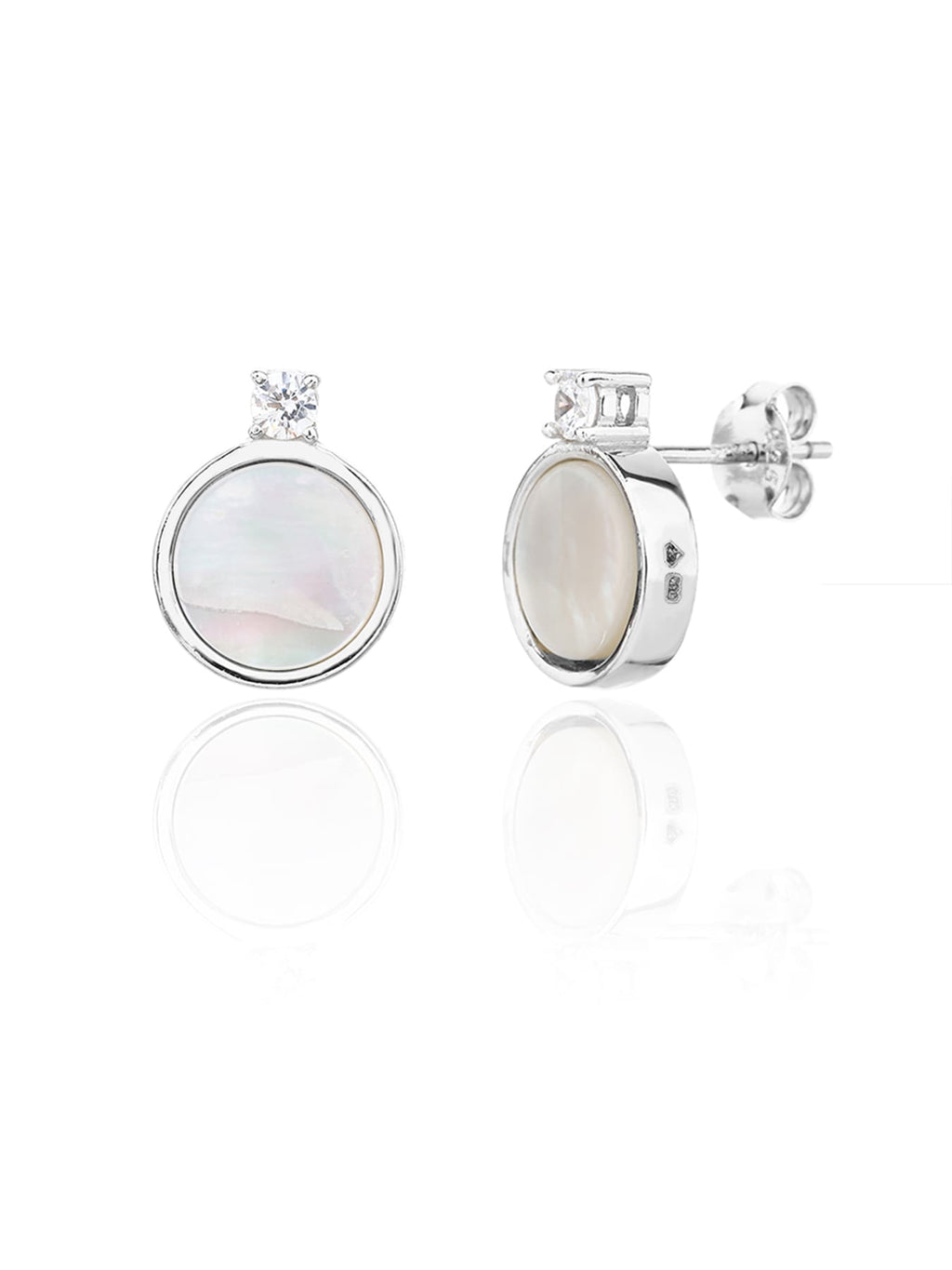 Mother of pearl silver bezel set with cubic zirconia stones - without chain, with silver components crafted from hallmarked, rhodium-plated 925 sterling silver – display view – DRESCHER Jewellery®