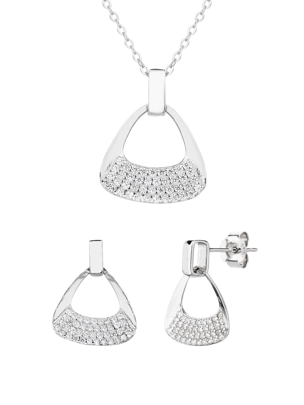 Triangular shaped jewel set with white cubic zirconia stones in hallmarked, rhodium-plated 925 sterling silver – dimensions view – DRESCHER Jewellery®