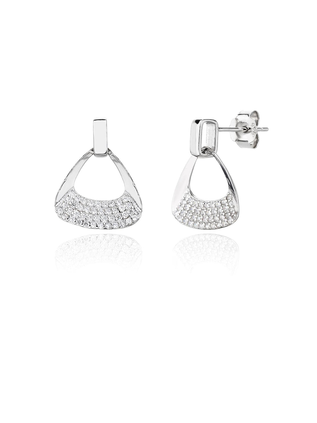 Triangular shaped jewel set with white cubic zirconia stones in hallmarked, rhodium-plated 925 sterling silver – lifestyle view – DRESCHER Jewellery®